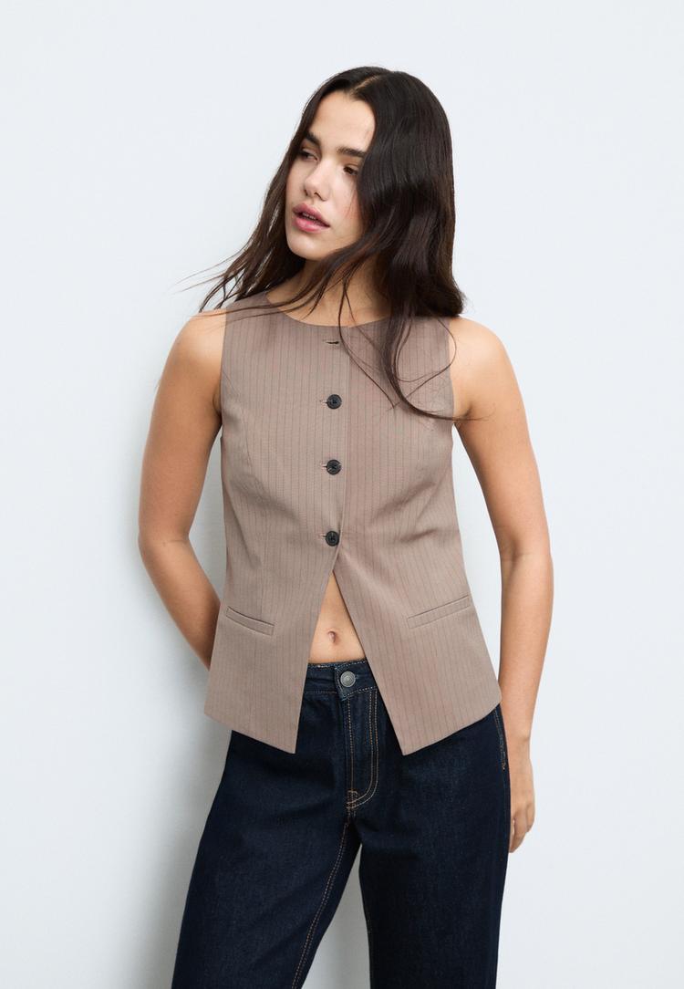 colete regular com botoes as riscas