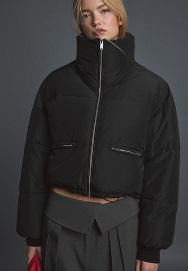 Cropped high neck padded jacket — Black 6