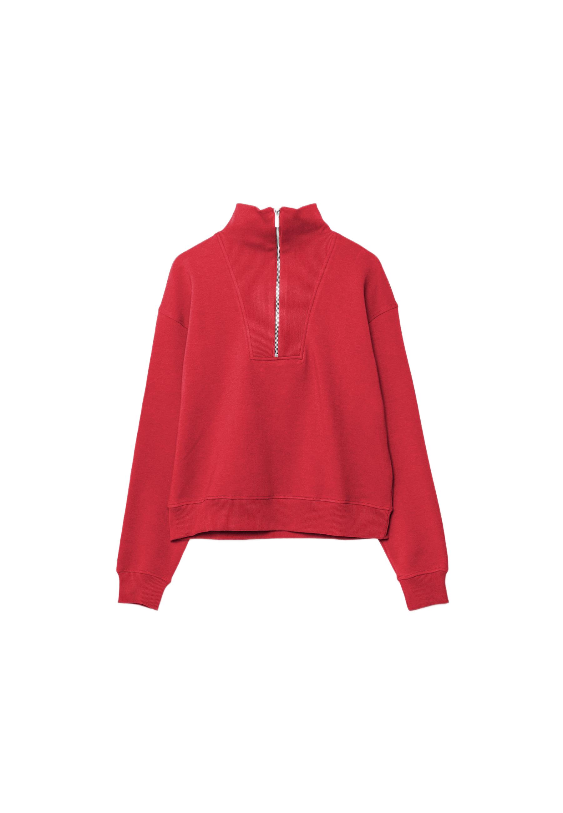 High-neck sweatshirt with zip — Red