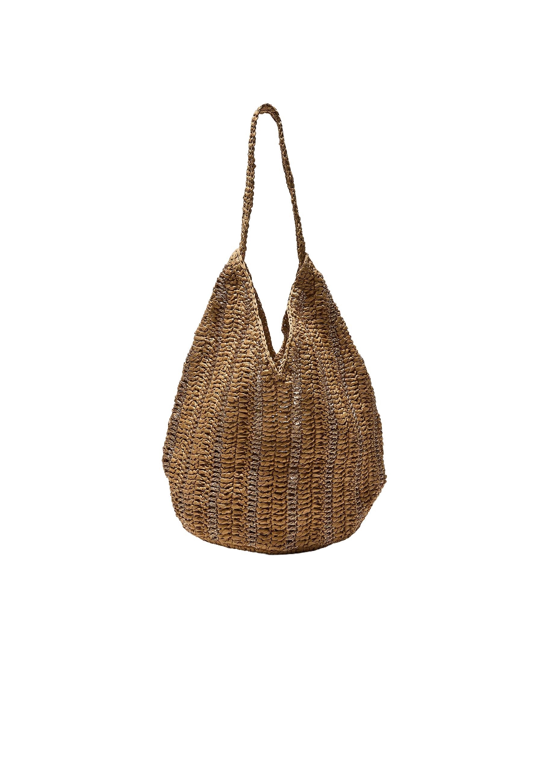 Metallic thread raffia shoulder bag — Ecru