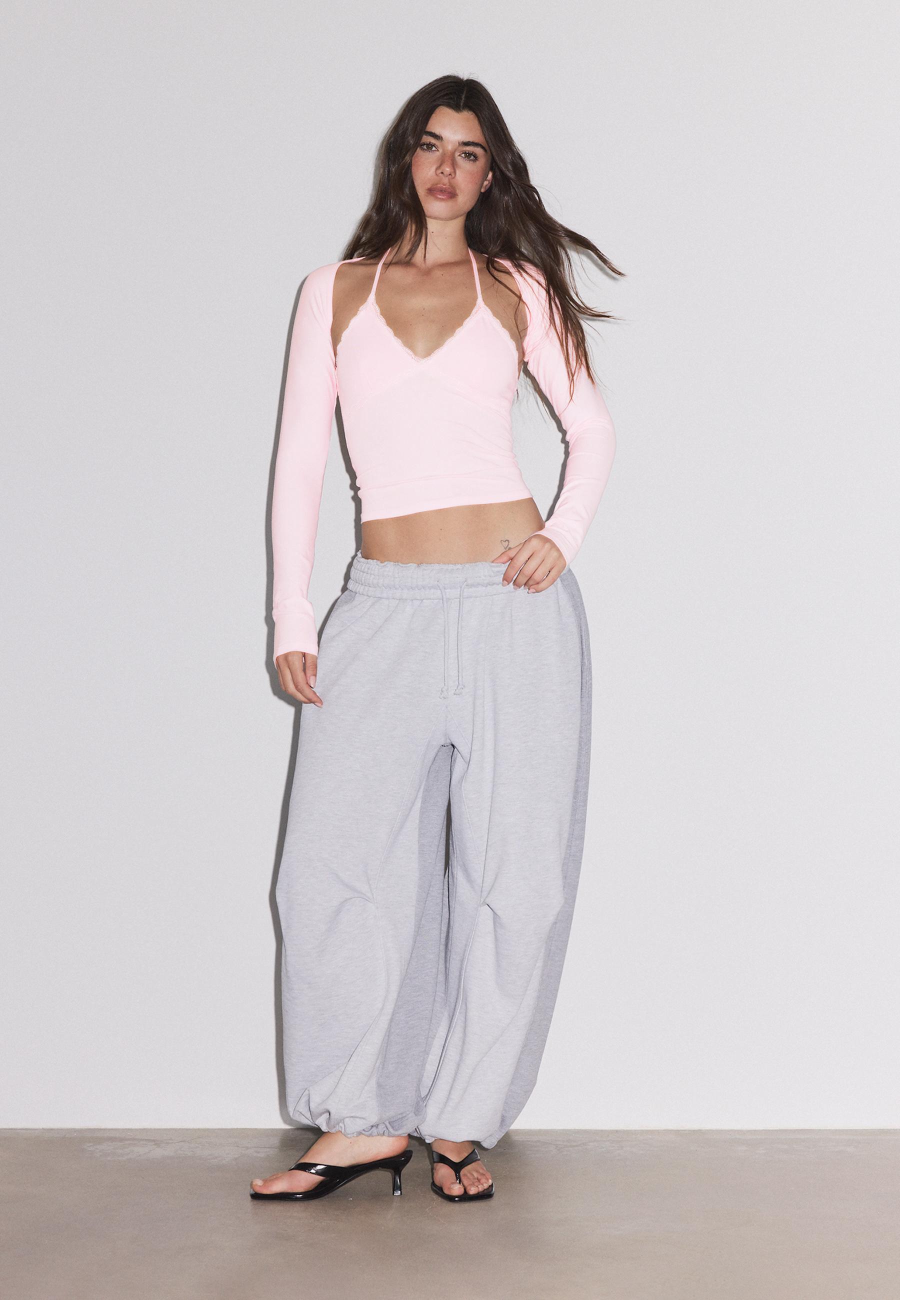 Stradivarius Μπολερό Slim Μακρύ Μανίκι Παστέλ Ροζ L