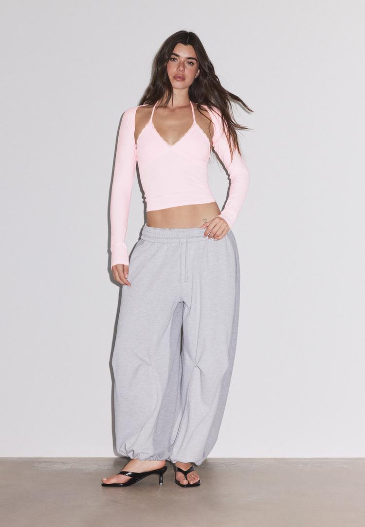 Stradivarius Μπολερό Slim Μακρύ Μανίκι Παστέλ Ροζ L