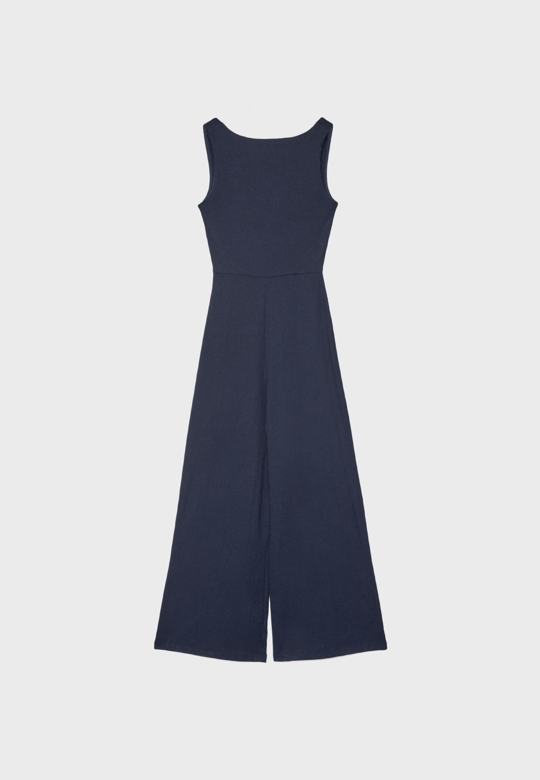 Long sleeveless straight jumpsuit — Navy blue