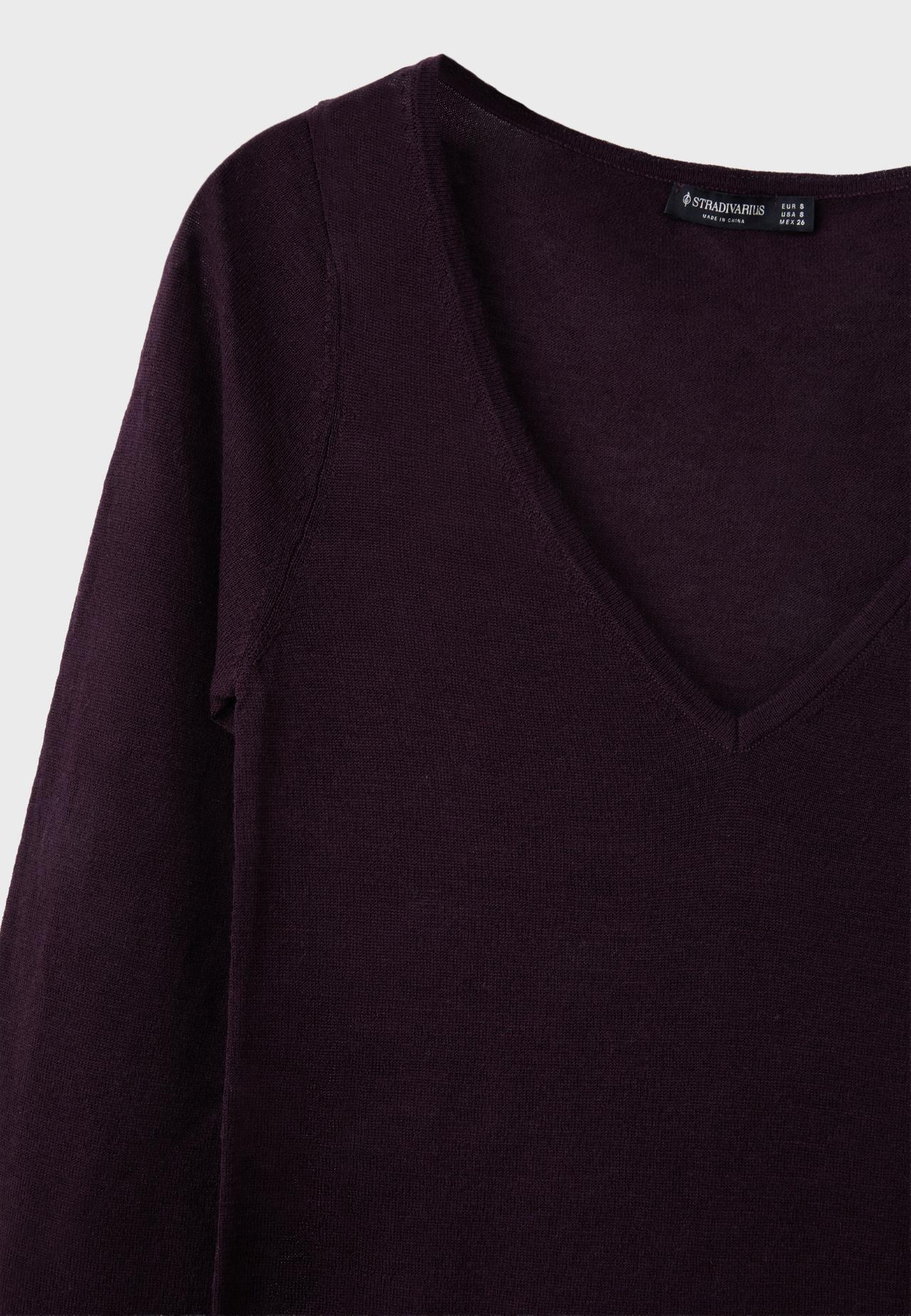 Basic wool and silk V-neck sweater — AUBERGINE