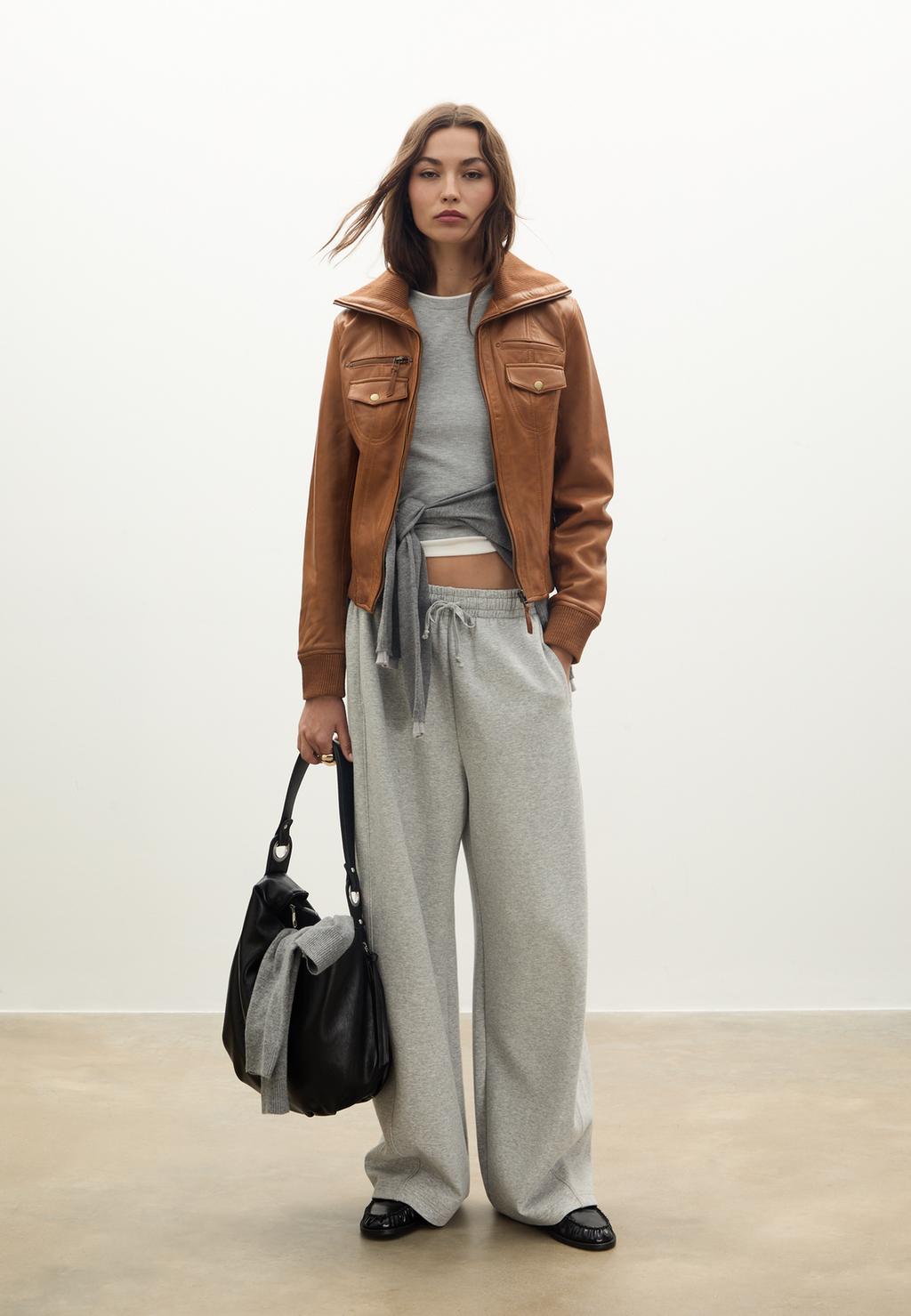 Cazadora piel combinada rib