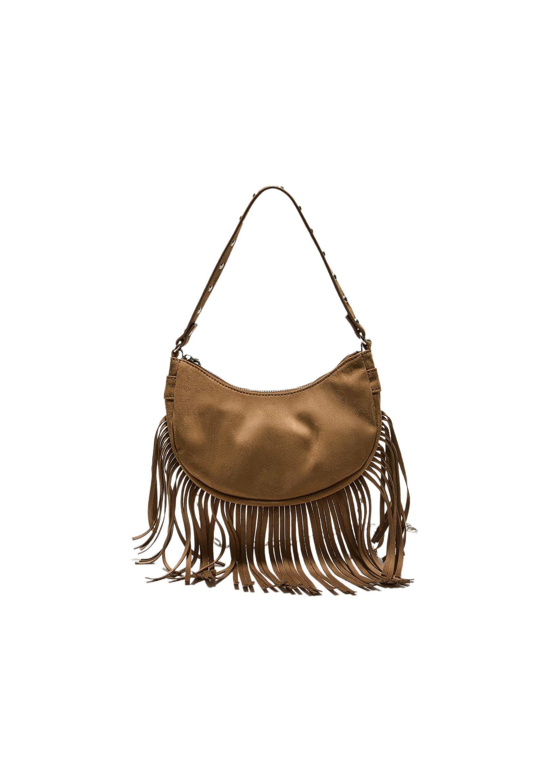 Fringed moon shoulder bag — Caramel