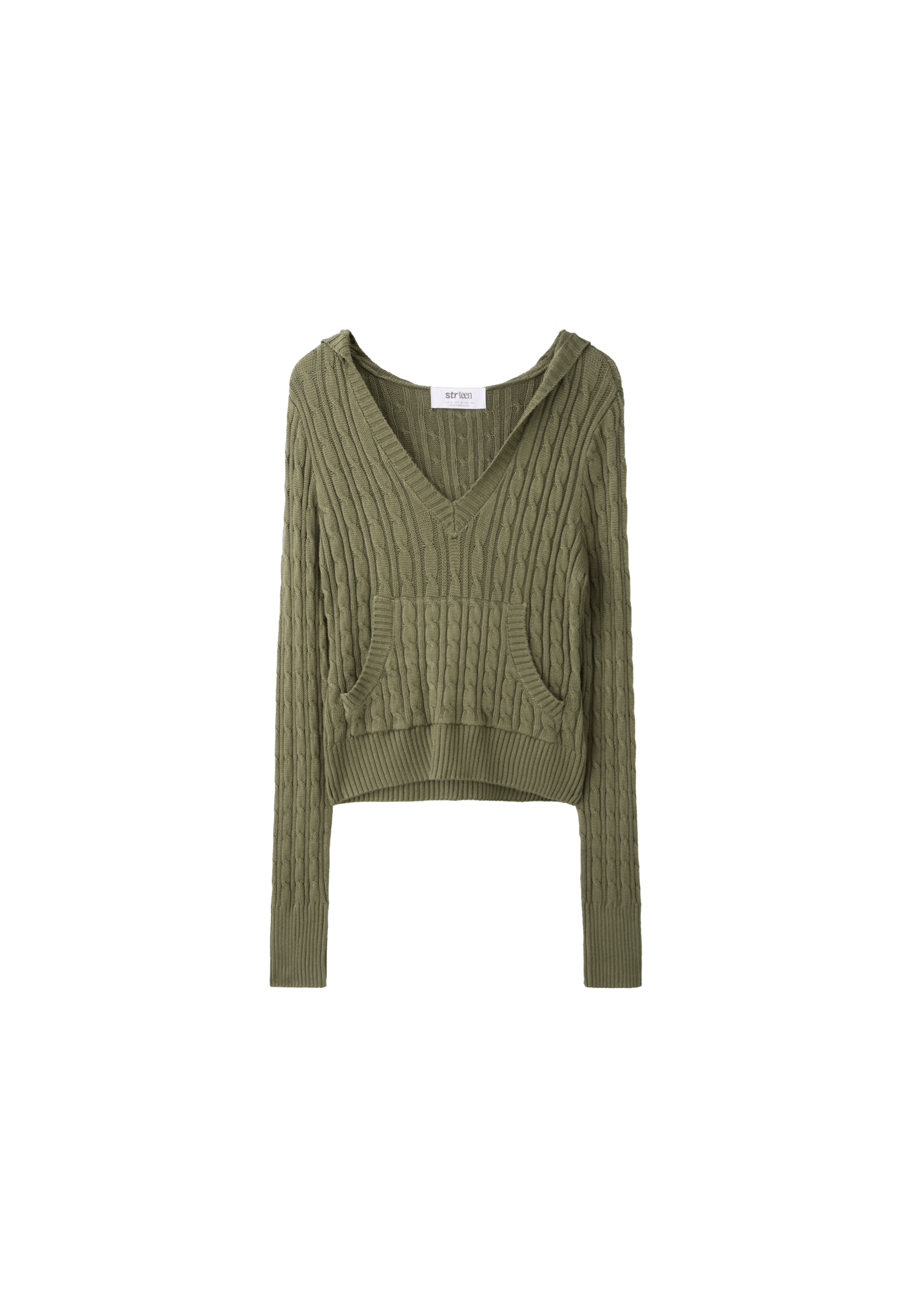 Hooded cable-knit jumper — Khaki