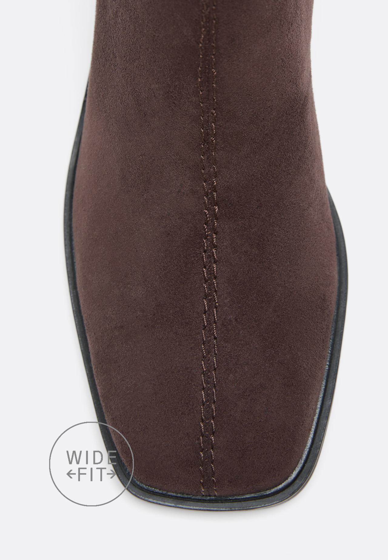 Wide-leg flat faux suede ankle boots — BROWN