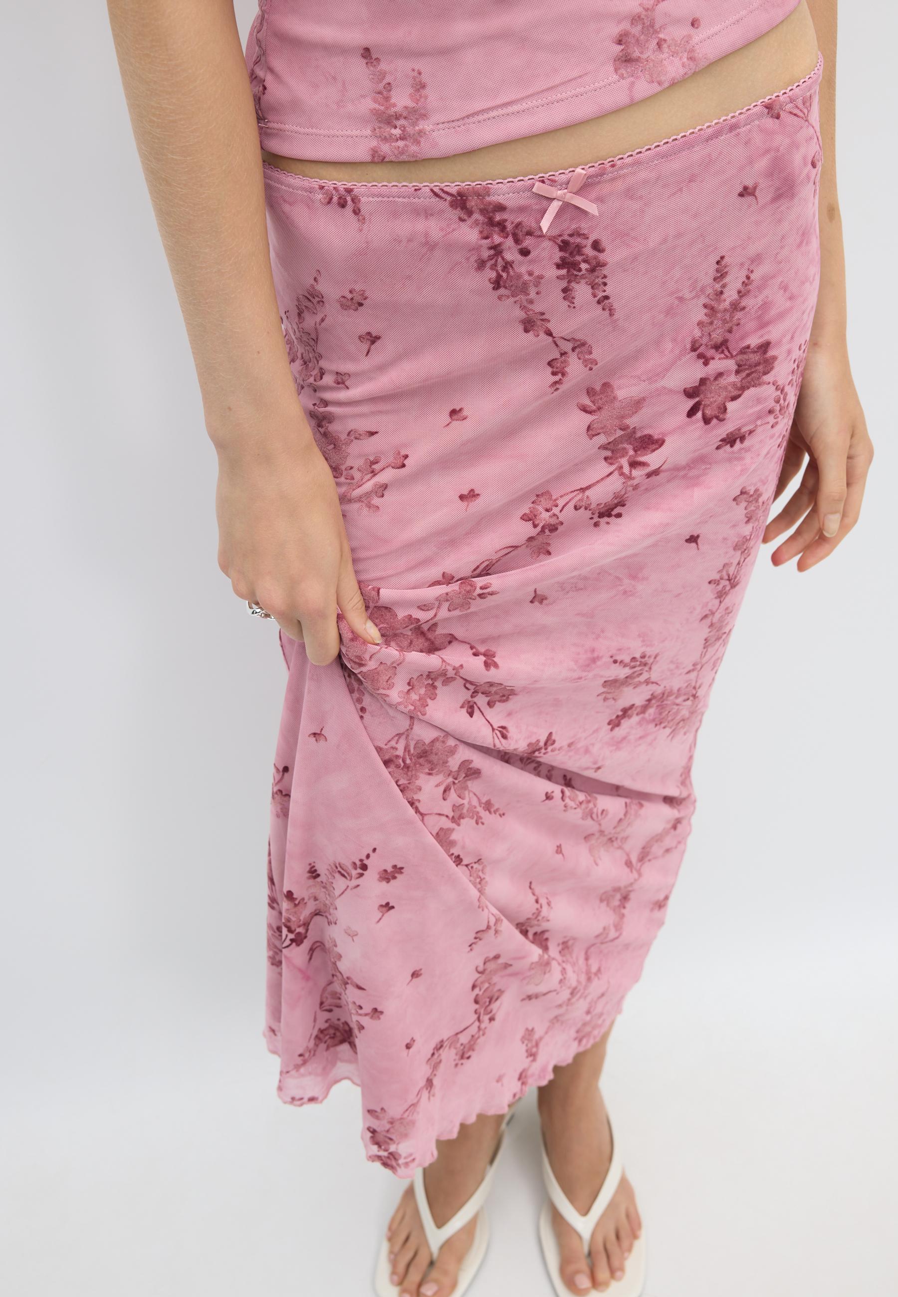 Straight tulle midi skirt — Salmon pink
