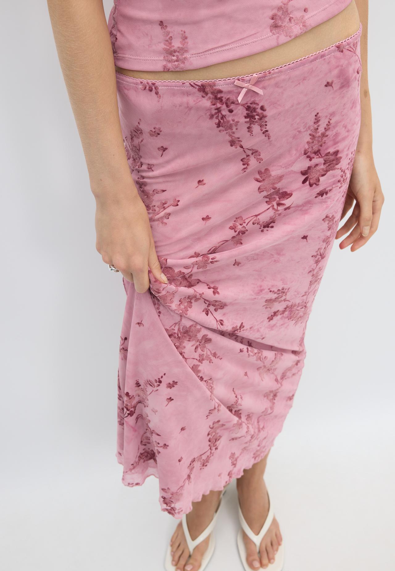 Straight tulle midi skirt — Salmon pink
