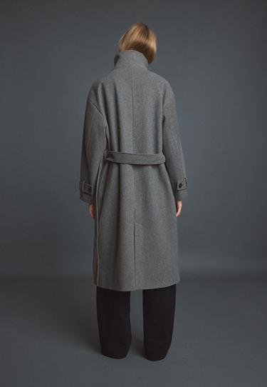 Soft-touch high neck long coat — Dark grey 5