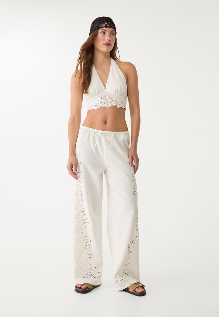 top halter bordados con lino