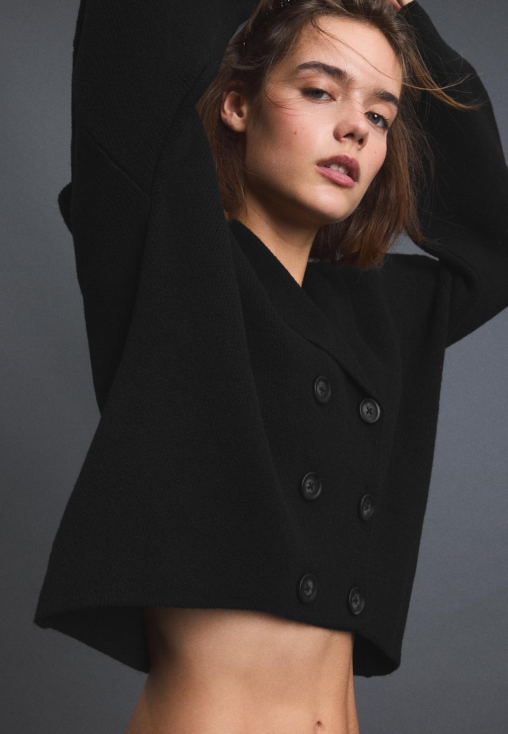 Stradivarius Double-breasted knit cardigan with lapels