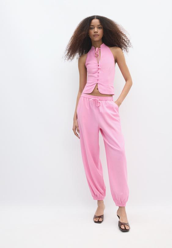 pantaloni da gaucho effetto lino