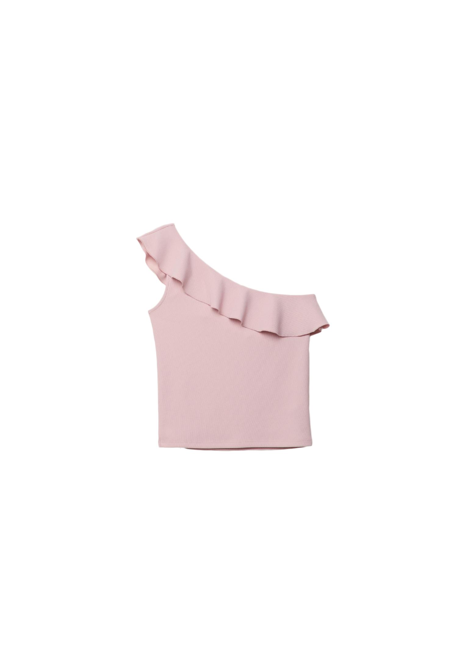 Asymmetric T-shirt with ruffle — Pastel pink