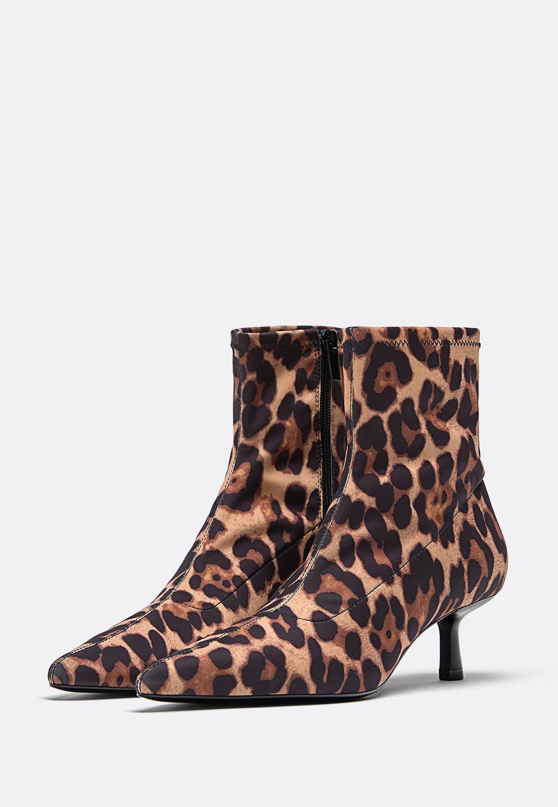 Animal print kitten heel ankle boots - Main Image
