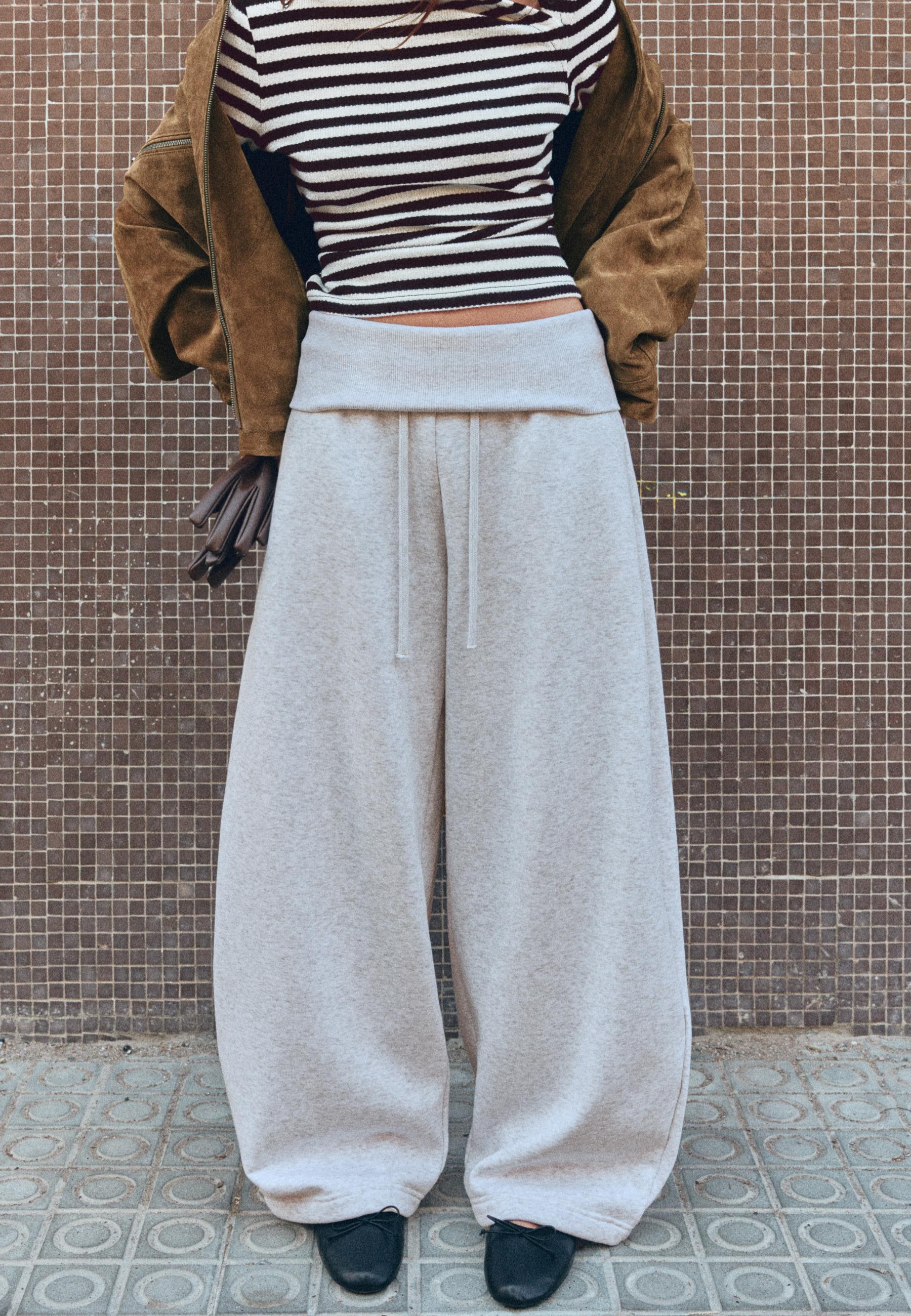 Stradivarius Παντελόνι Jogger Barrel Με Γυριστή Μέση Γκρι Μελανζέ Xs