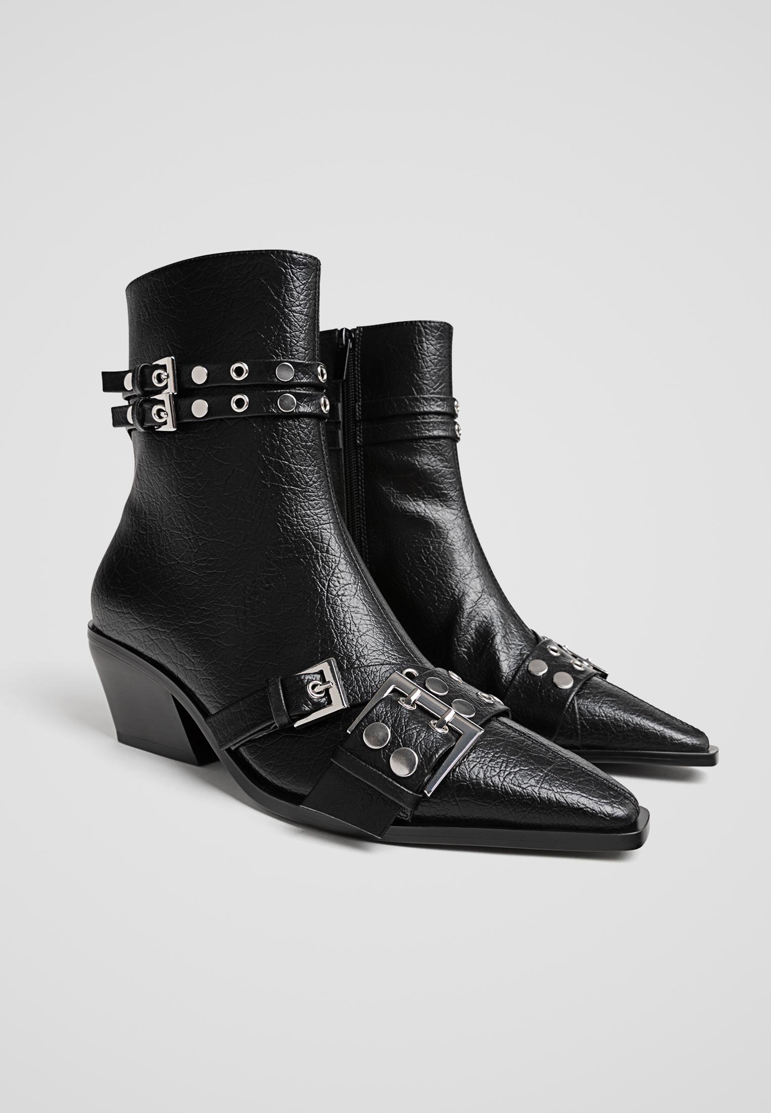 Cowboy ankle boots with buckles Women s fashion Stradivarius United Kingdom