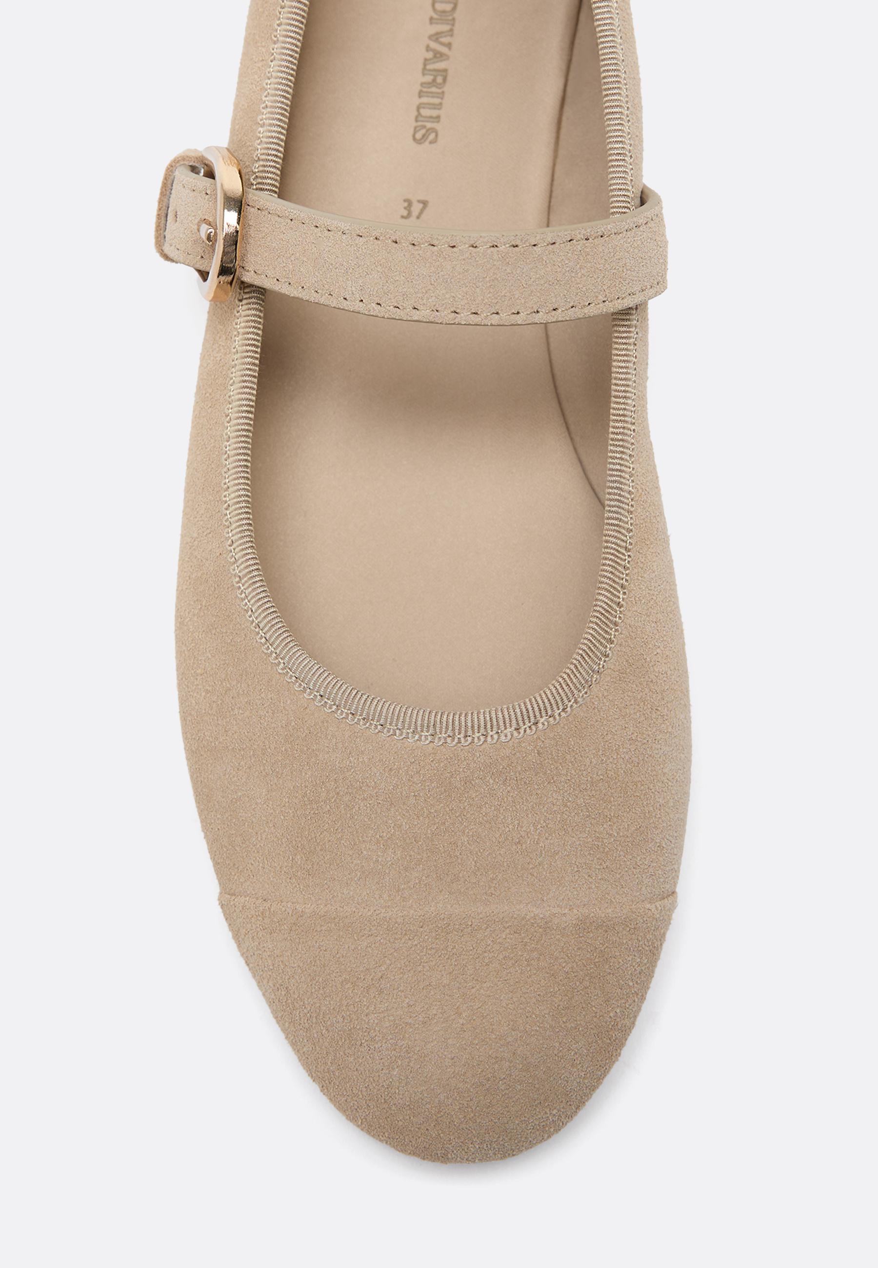 Leather toecap ballerina flats — BEIGE