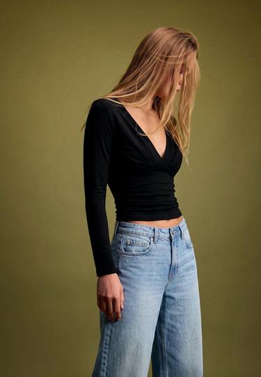 Long sleeve V-neck T-shirt — Black 3