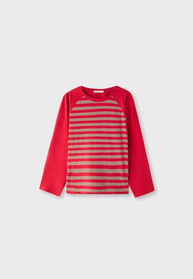 Striped raglan sleeve T-shirt — Red 7