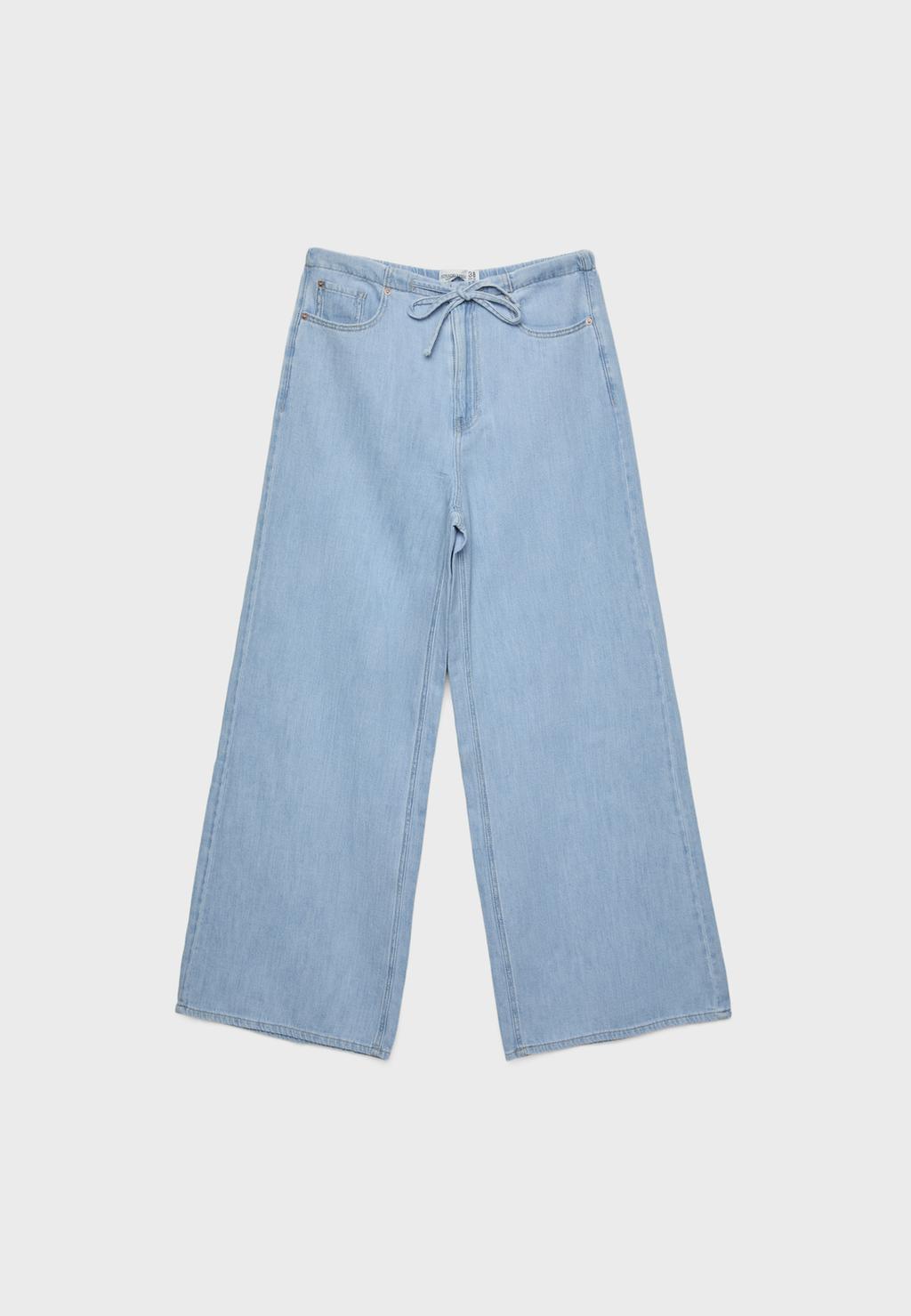 Bağcıklı dökümlü straight fit jean