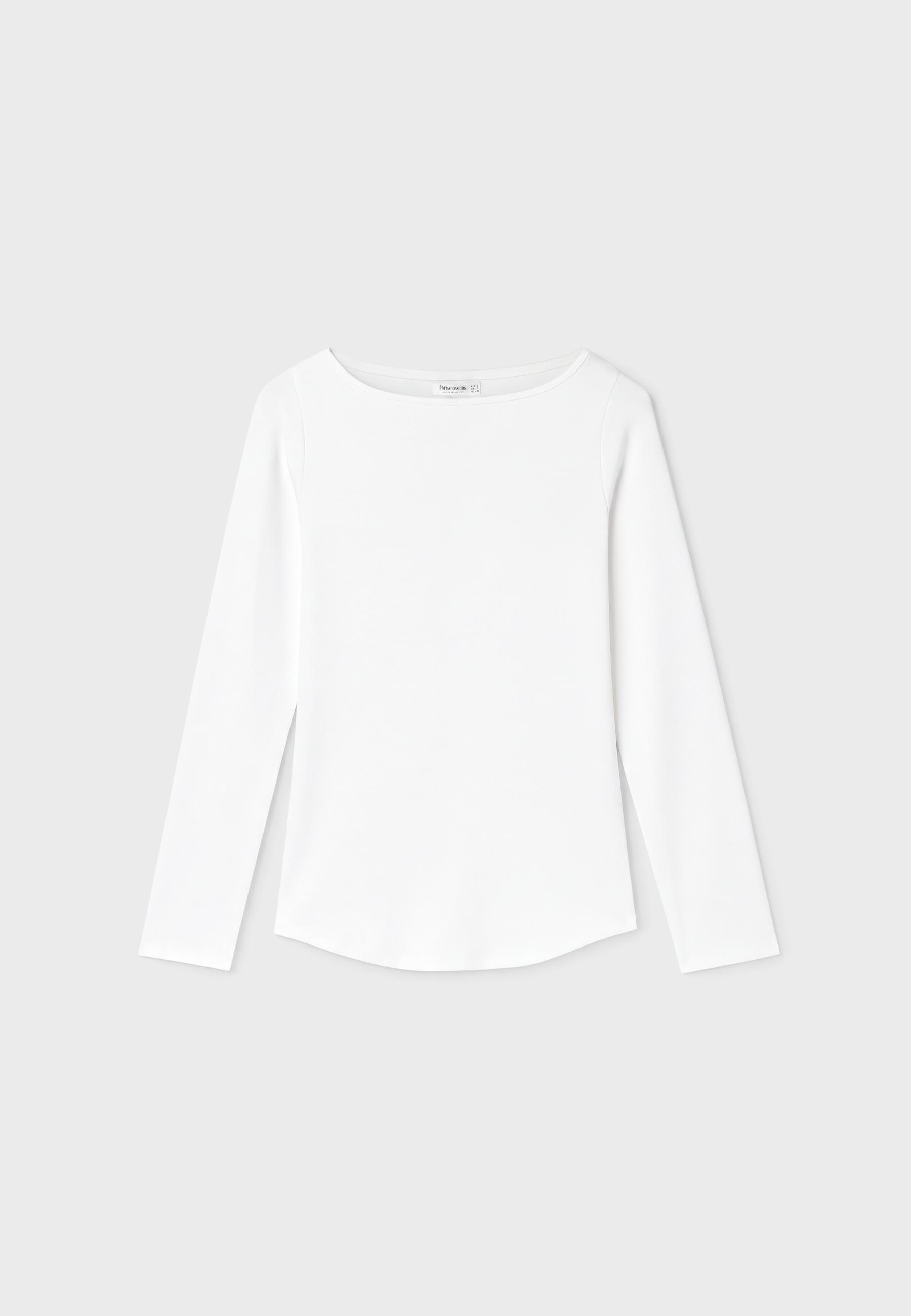 Boat neck basic T-shirt — Ecru