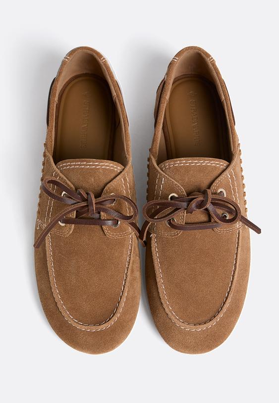 split leather lace up loafers