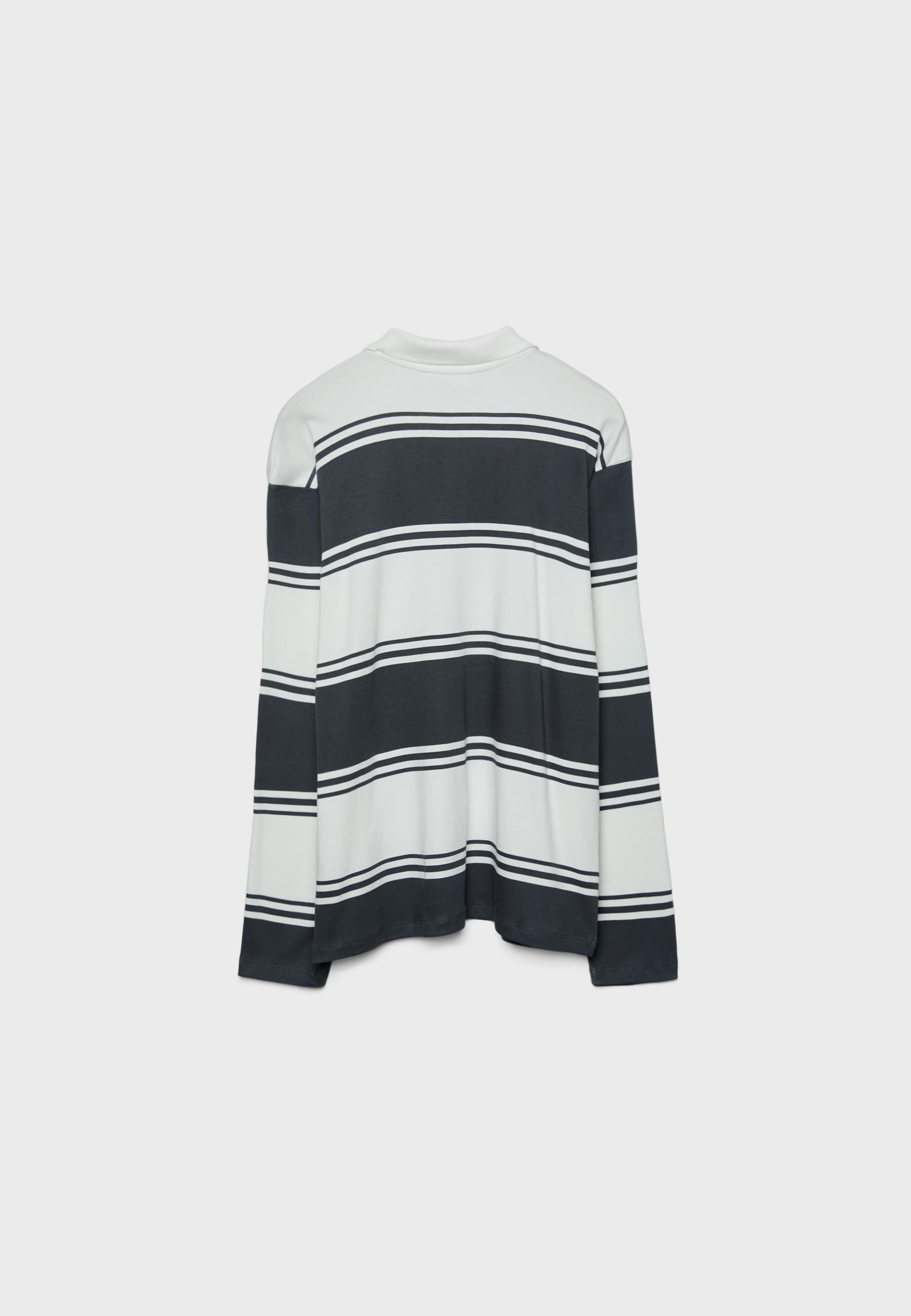 Oversize Striped Polo Shirt — Dark grey