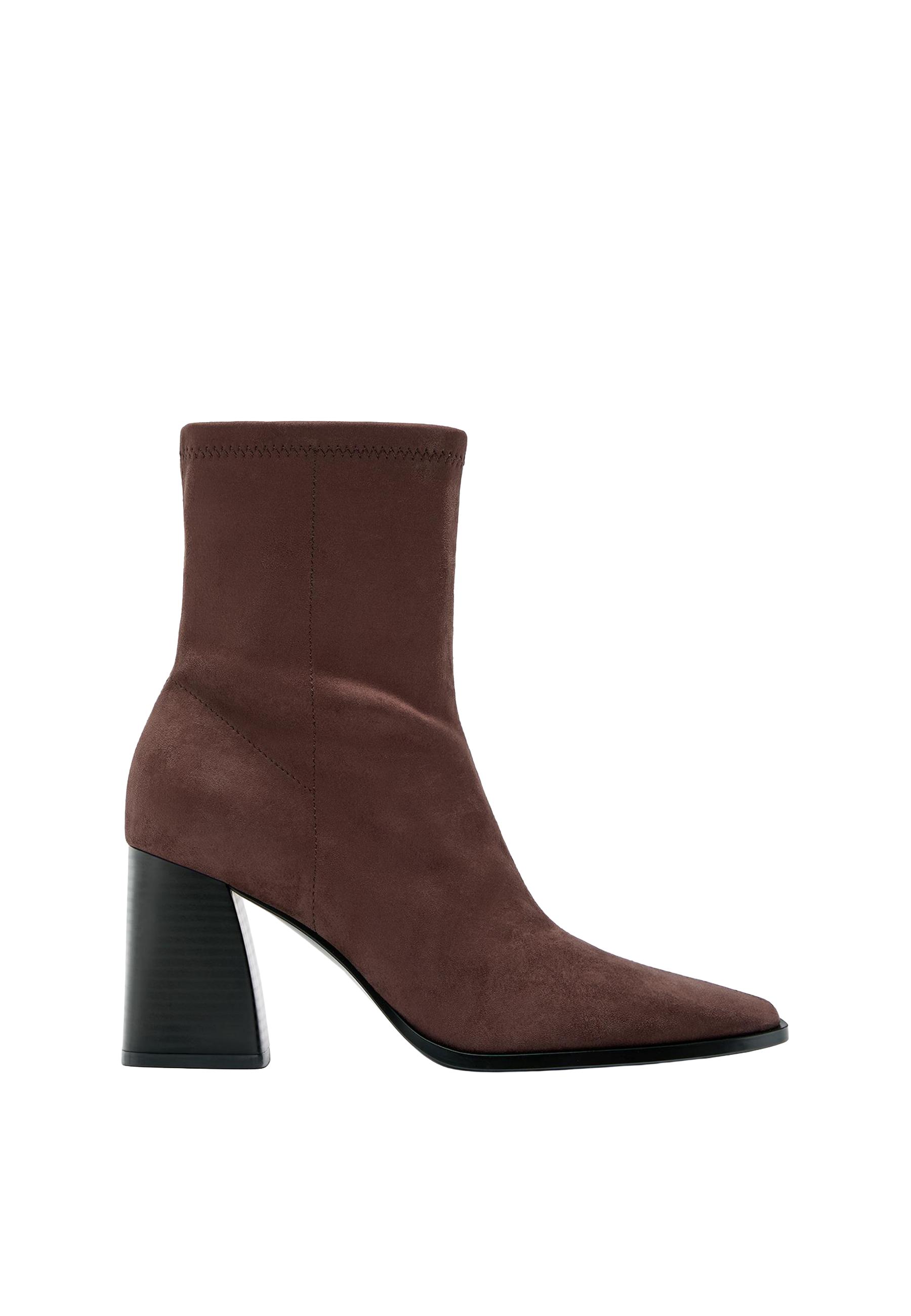 Faux suede block heel ankle boots — BROWN