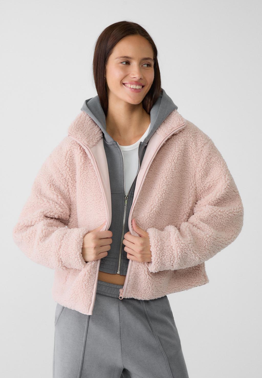 Zip-up faux shearling lined jacket