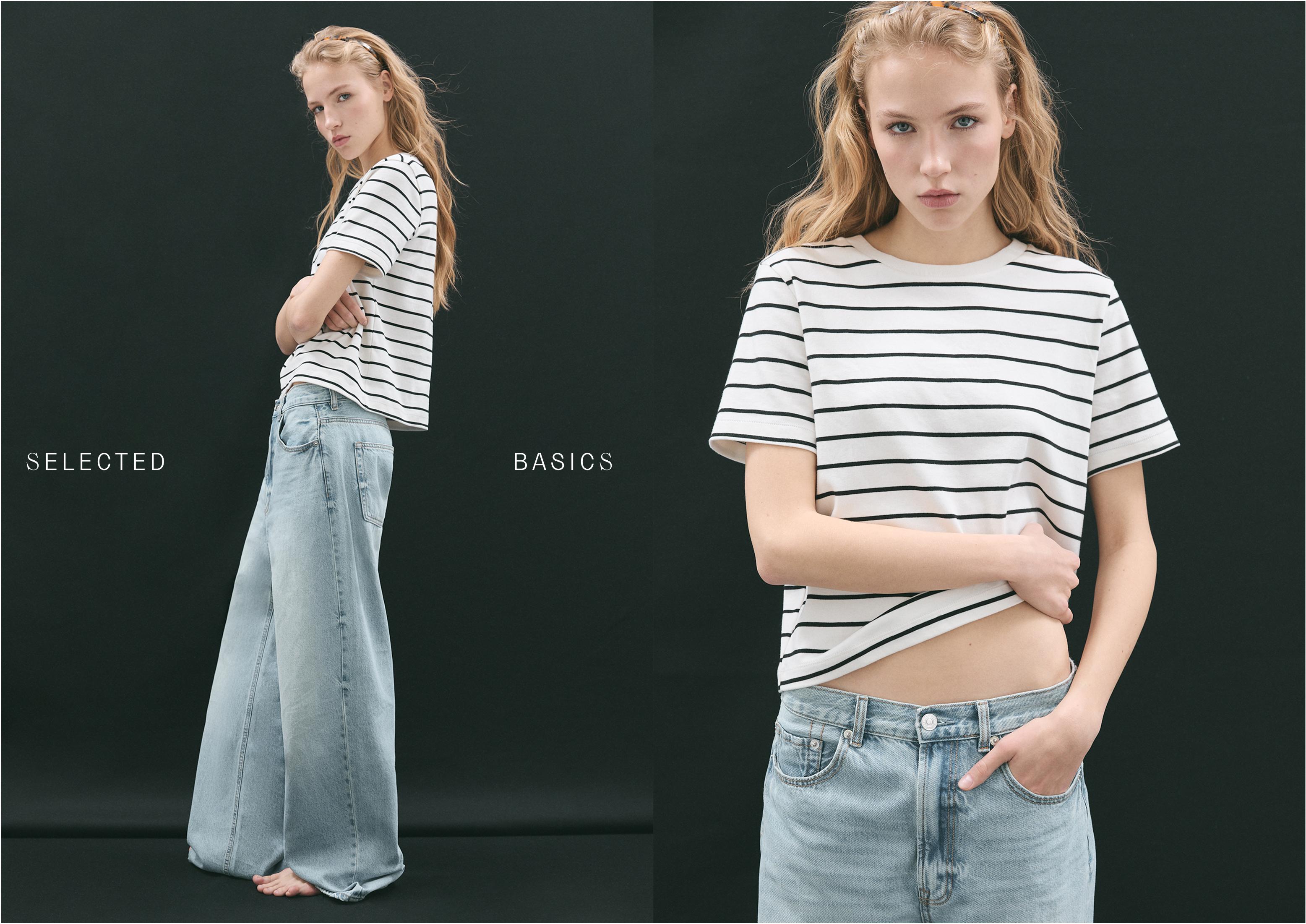 Basic heavy weight striped regular fit T-shirt — Ecru