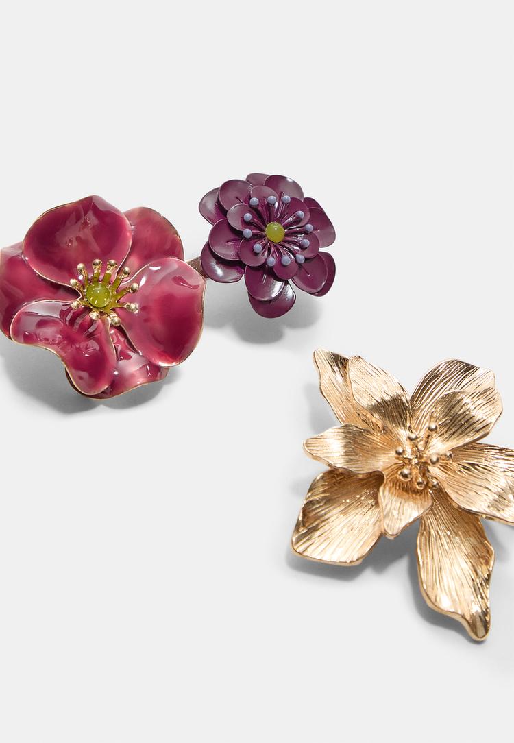 Stradivarius Σετ 3 Καρφίτσες Λουλούδι Χρυσαφί Os φωτογραφία