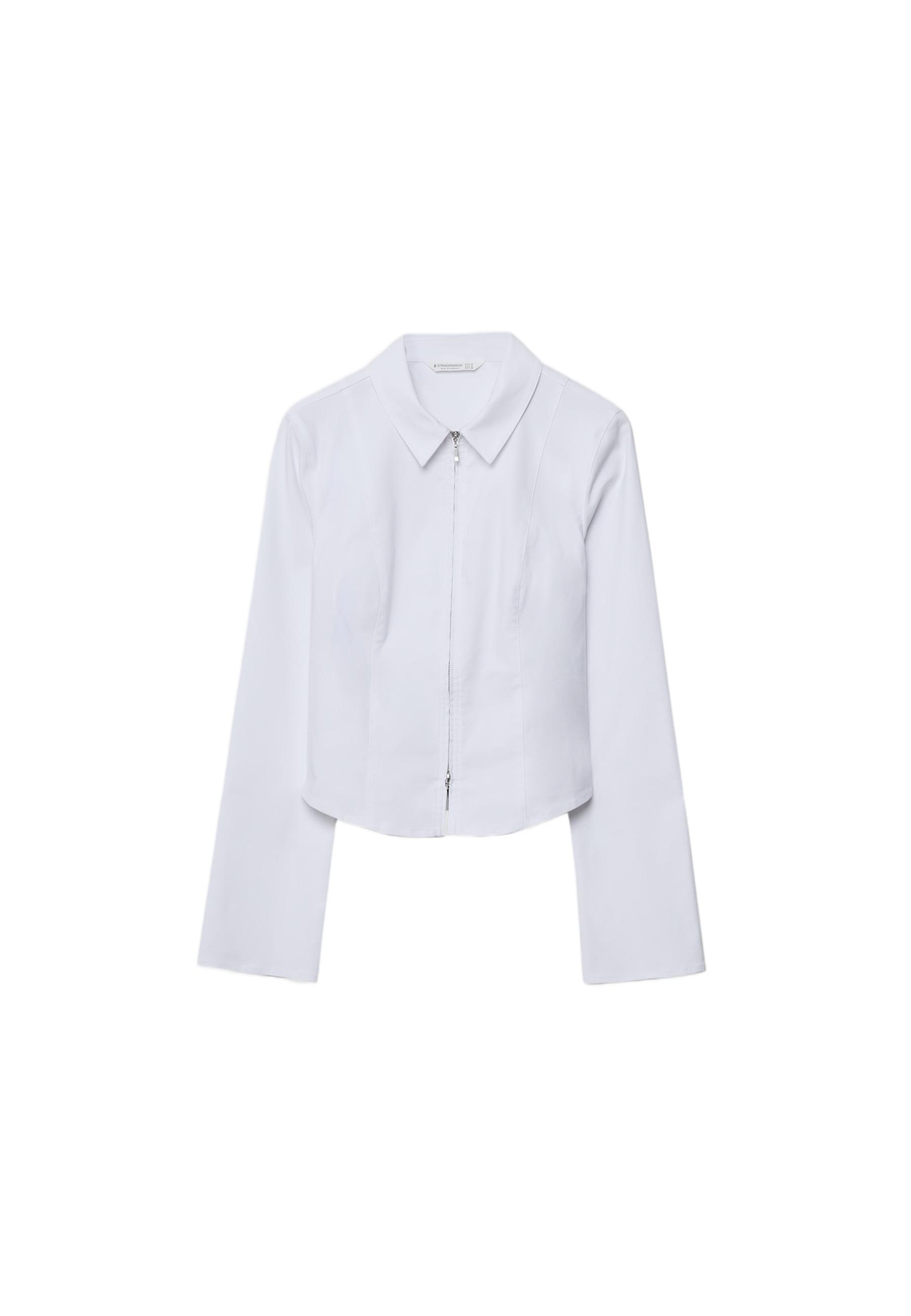 Fitted double zip bengaline shirt — White