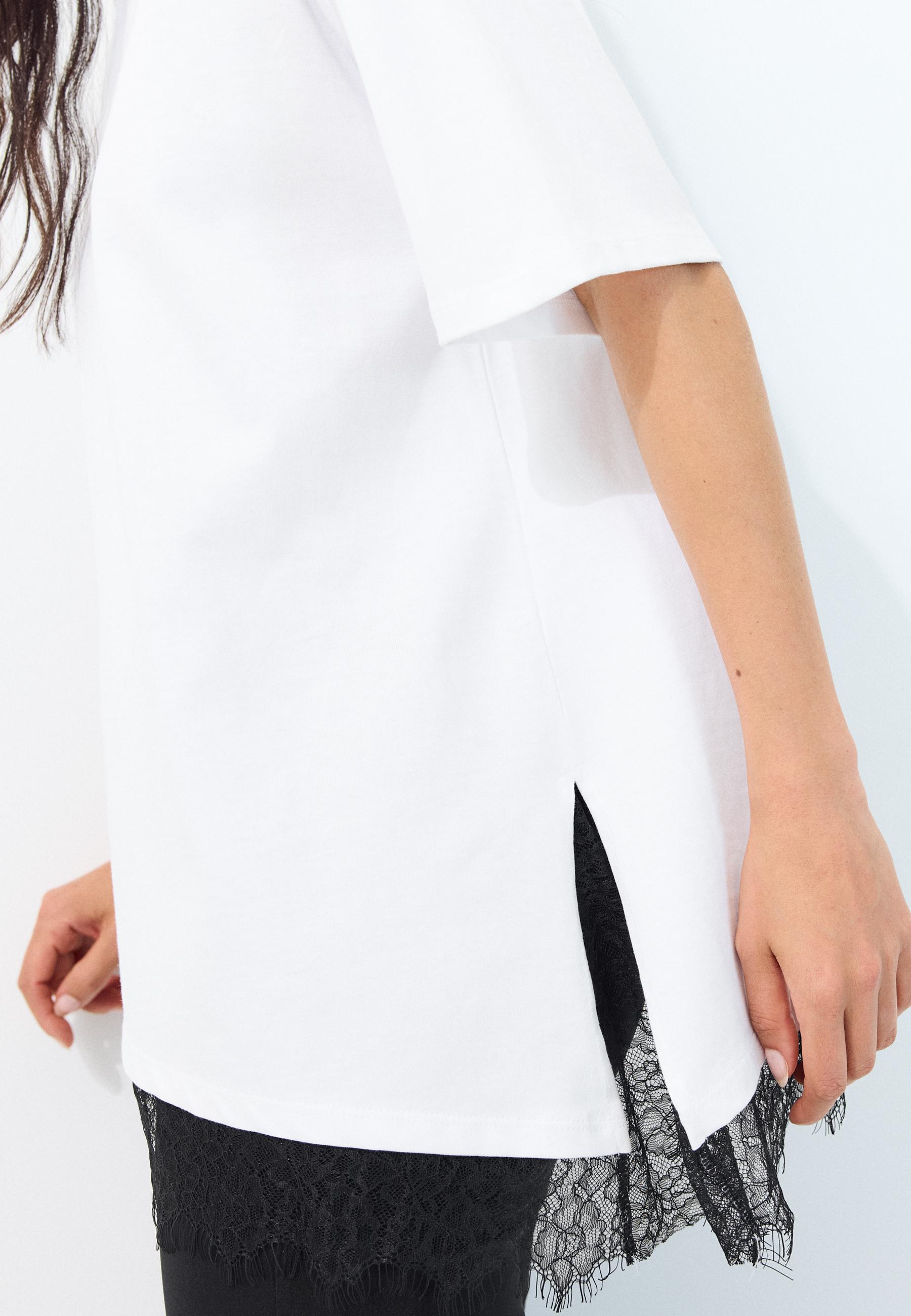 Short sleeve T-shirt with lace hem — White
