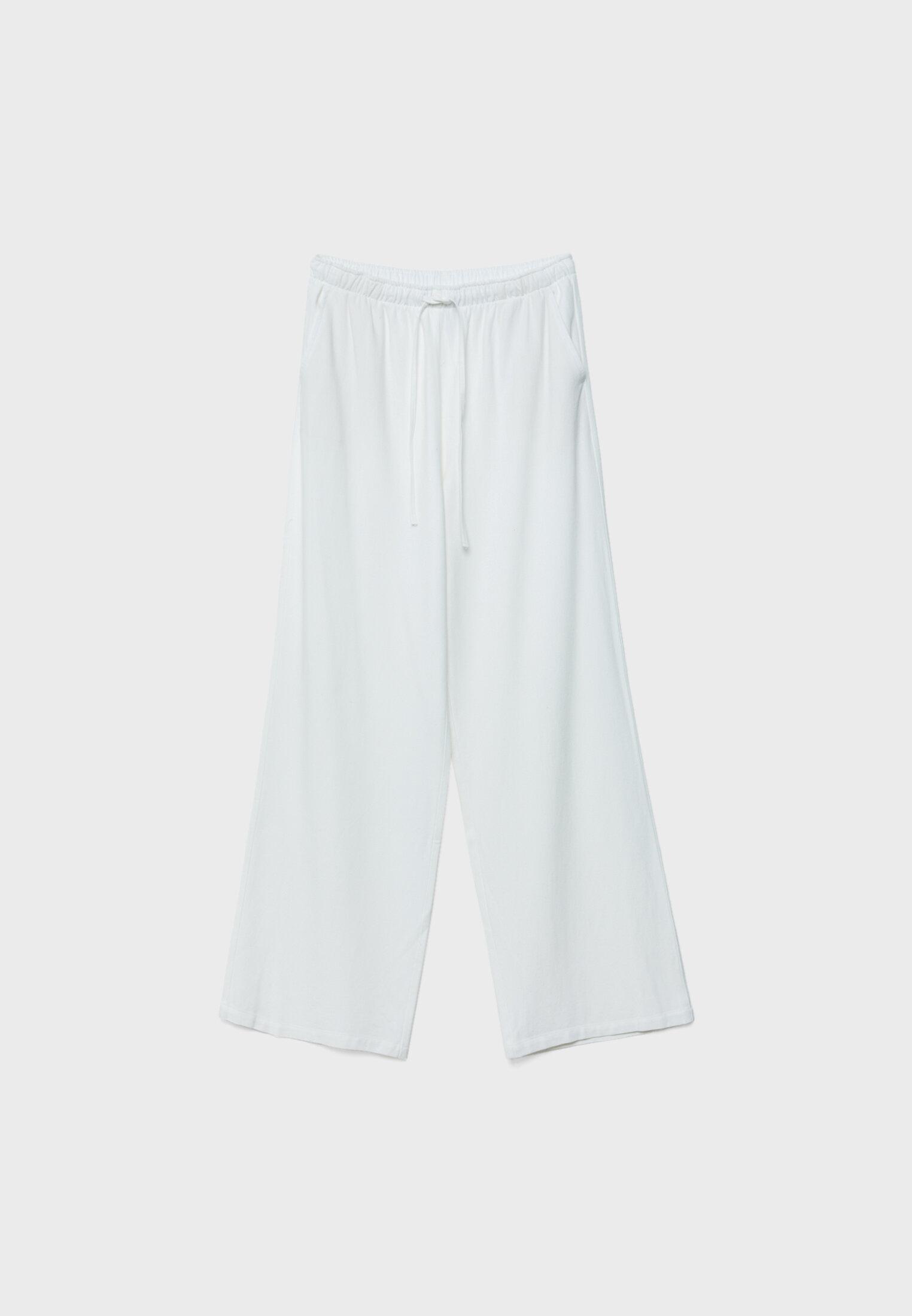 Straight-leg linen-look trousers — Ecru