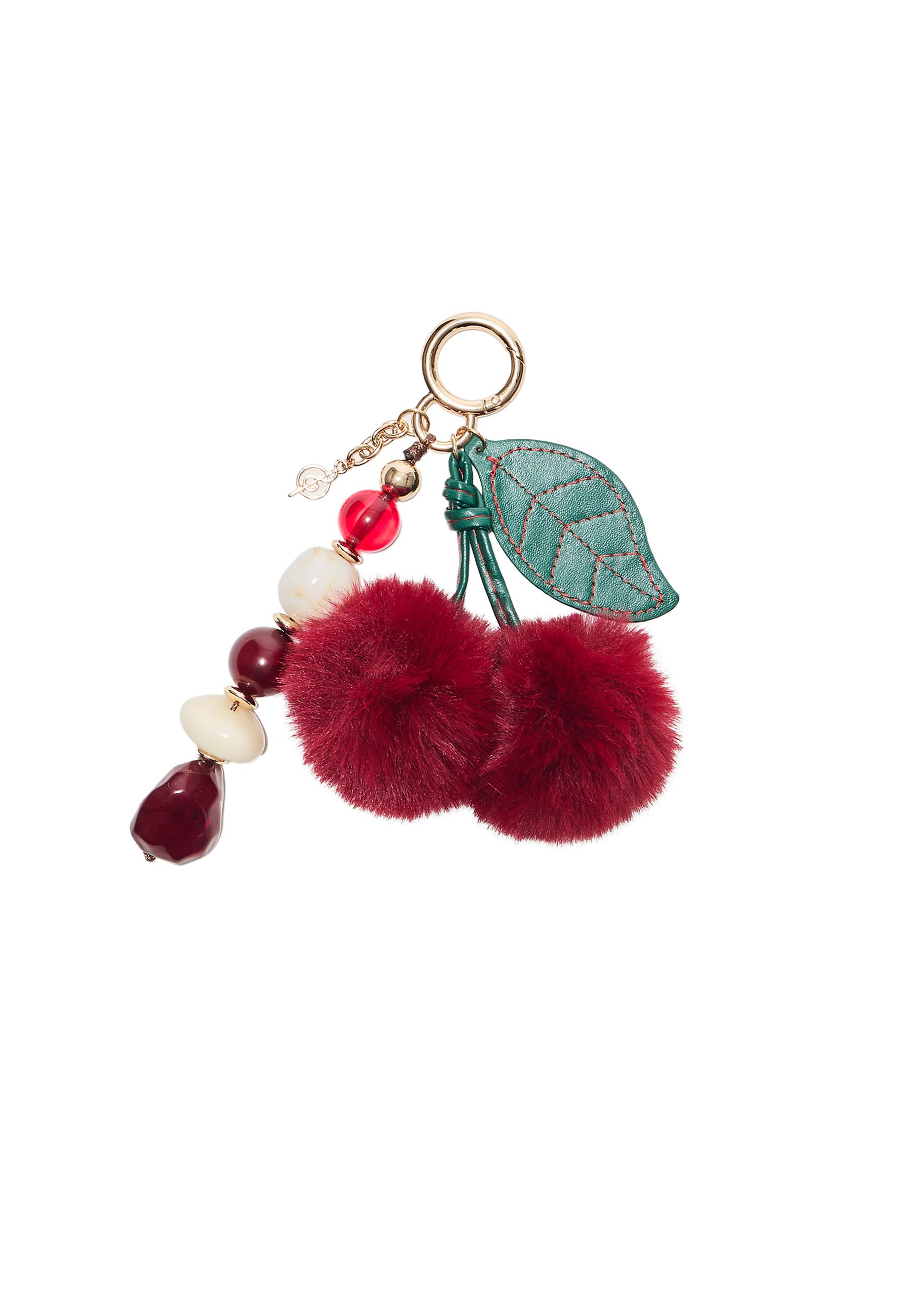 Cherry charm keyring and beads — Red
