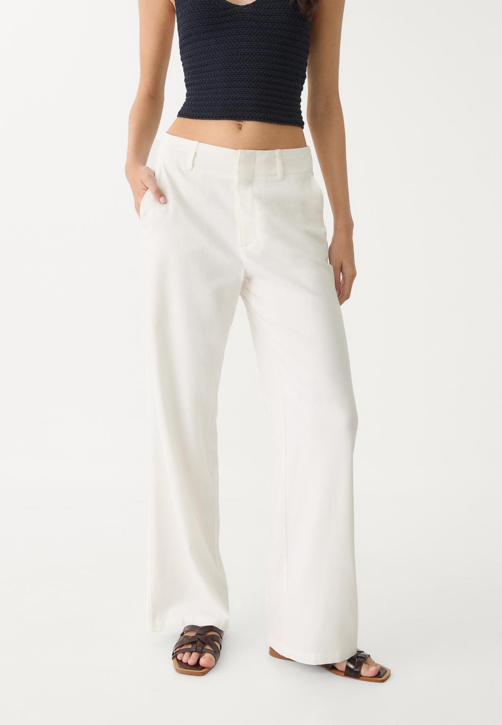 Pantalon droit fluide en lin à rayures
