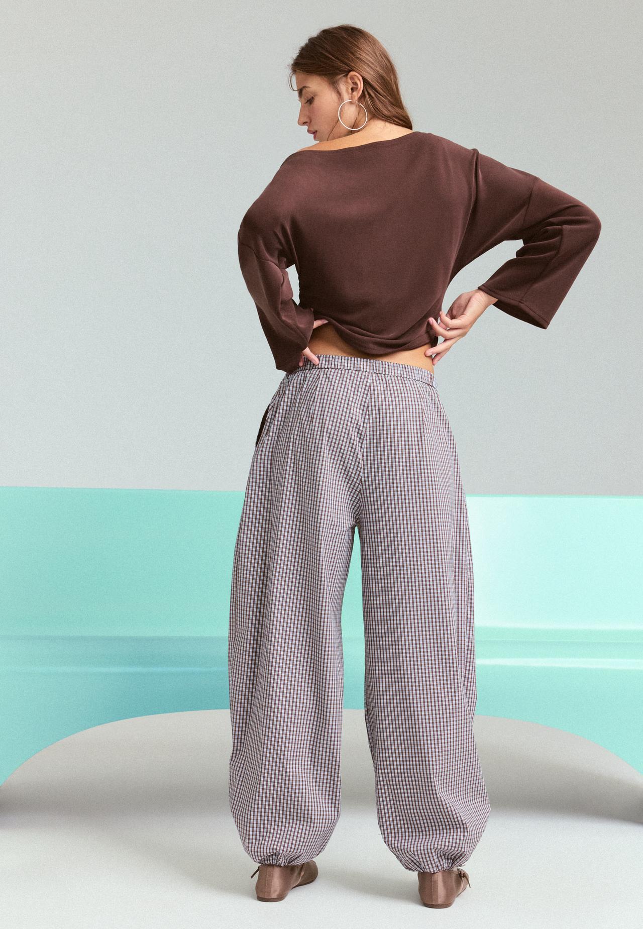 Check balloon trousers — Brown