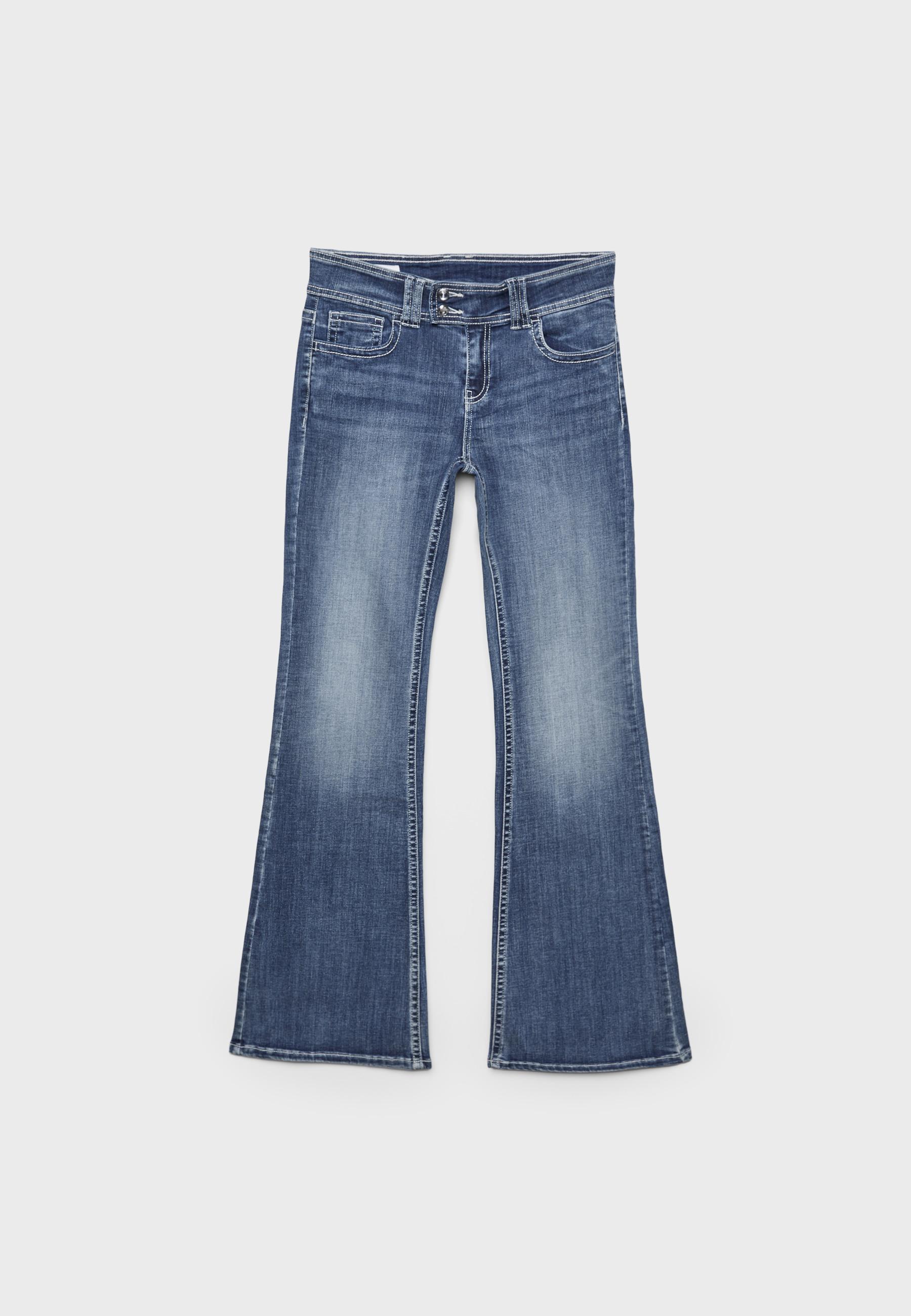 Embroidered pocket bell bottom jeans — MEDIUM LIGHT BLUE DENIM