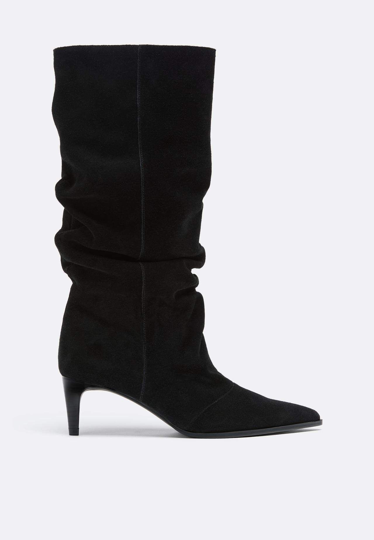 Slouchy leather heeled boots — BLACK