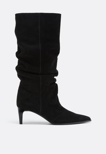 Slouchy leather heeled boots — BLACK  1