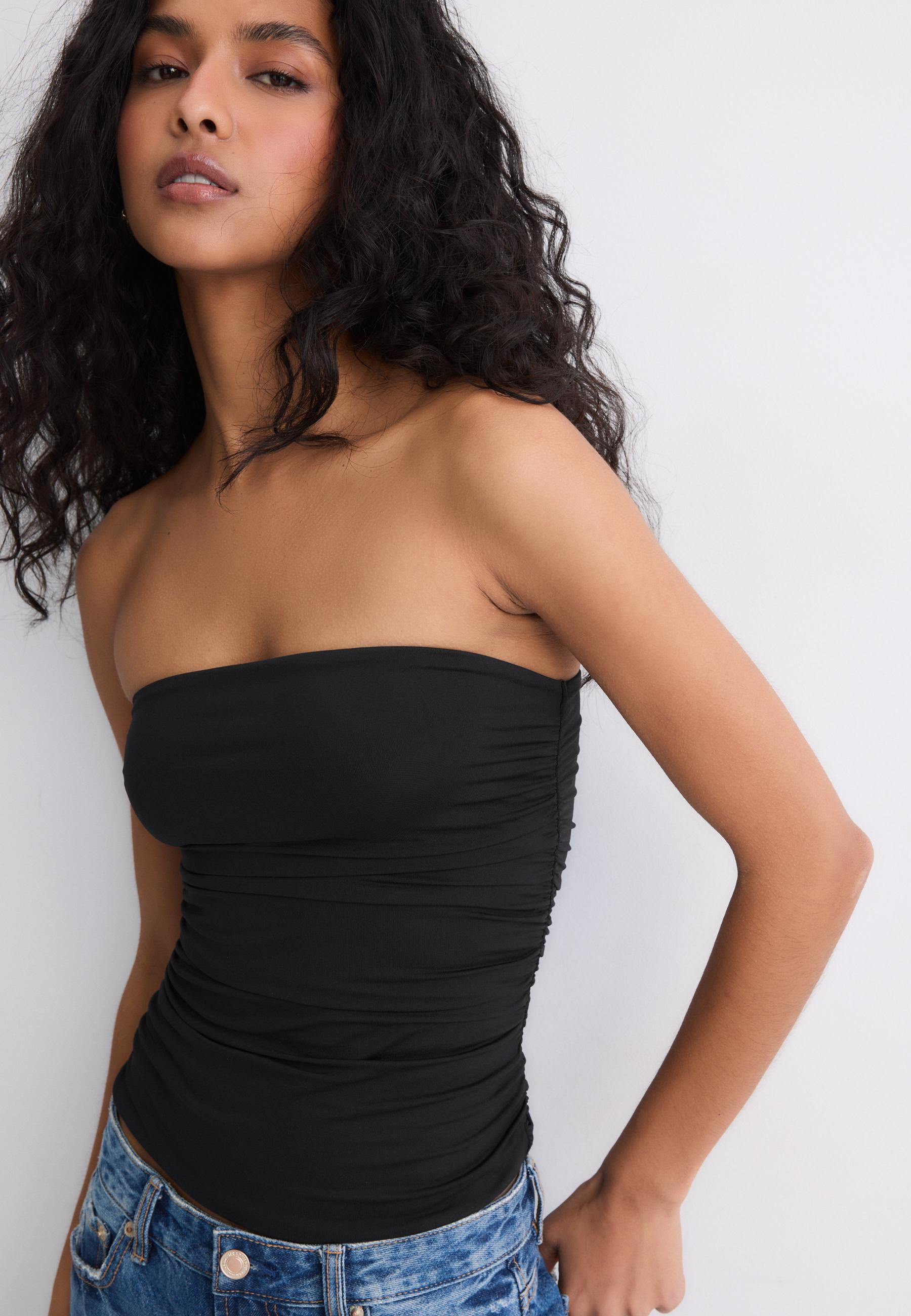 Gathered bandeau top — Black