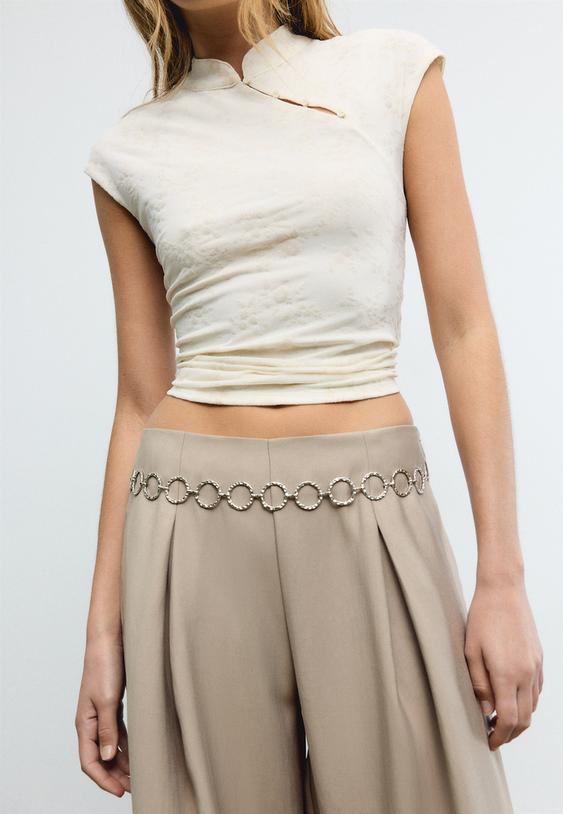 Stradivarius Lyocell Darted Trousers With Chain Brown 16