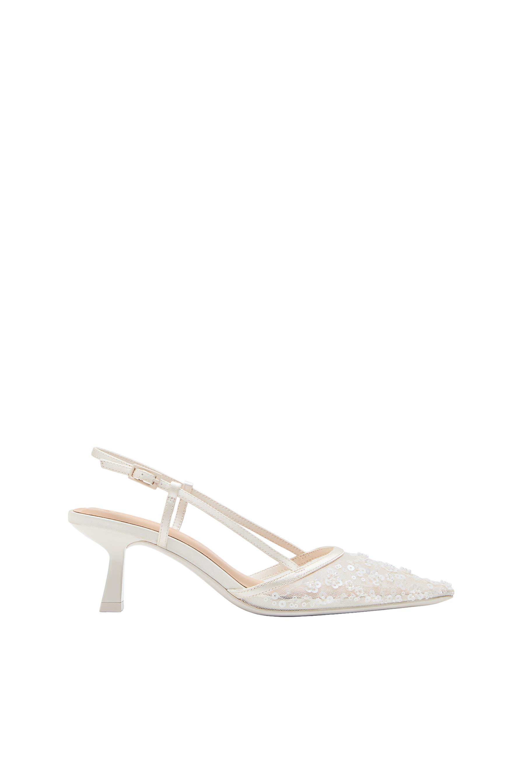 Rhinestone mesh kitten heel shoes — BEIGE