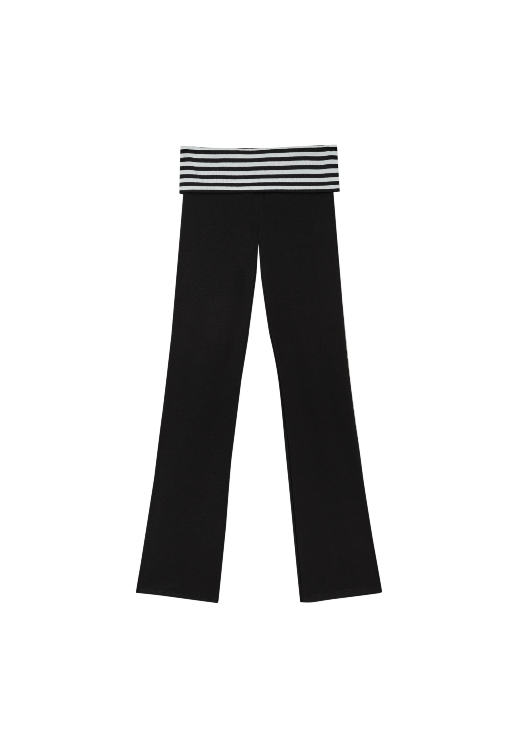 Turn-down waist bell bottom leggings — Black