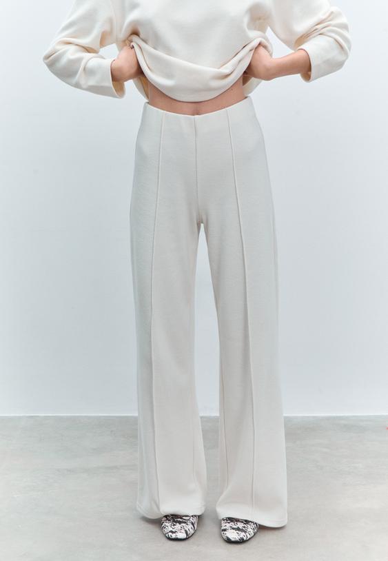 Stradivarius Knit Trousers With Seam Detail Ecru S