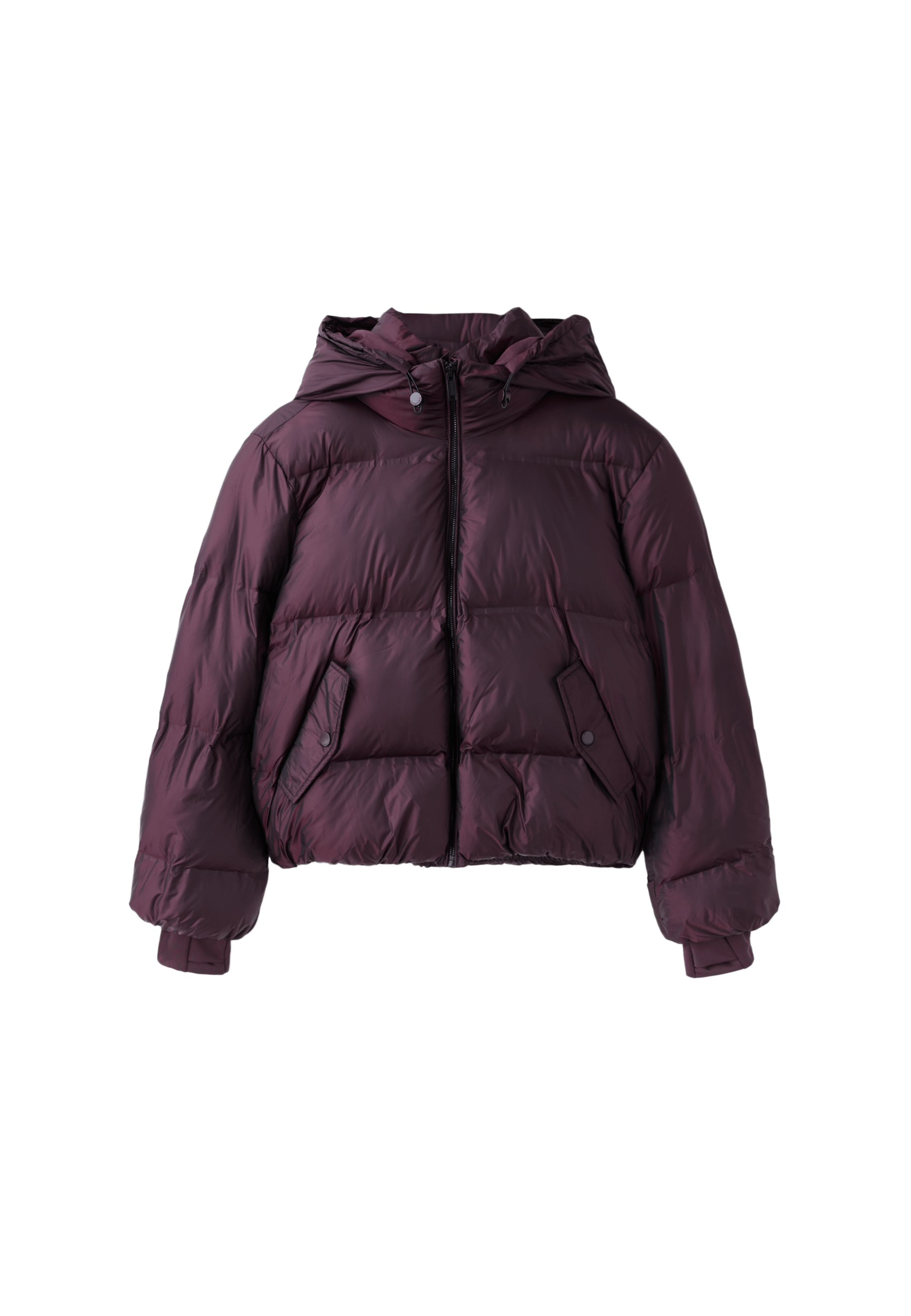 Hooded shiny padded jacket — Dark purple