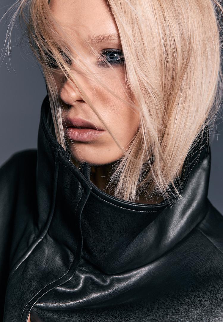 leather effect medium length parka