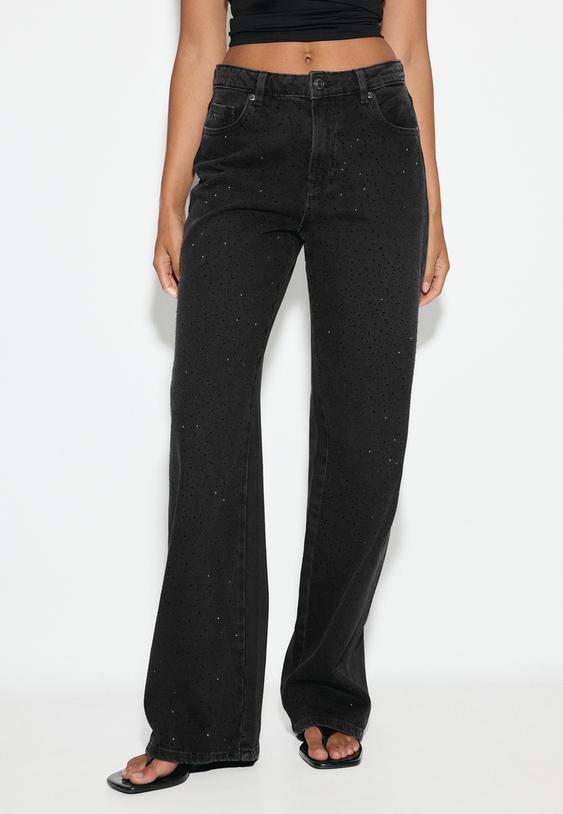 parlak taslı straight fit jean